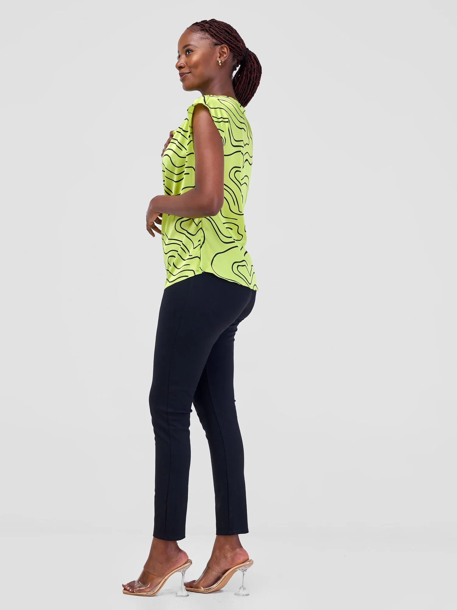 Vivo Fahari Drop Shoulder Cowl Top - Lime / Black Print