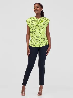 Vivo Fahari Drop Shoulder Cowl Top - Lime / Black Print