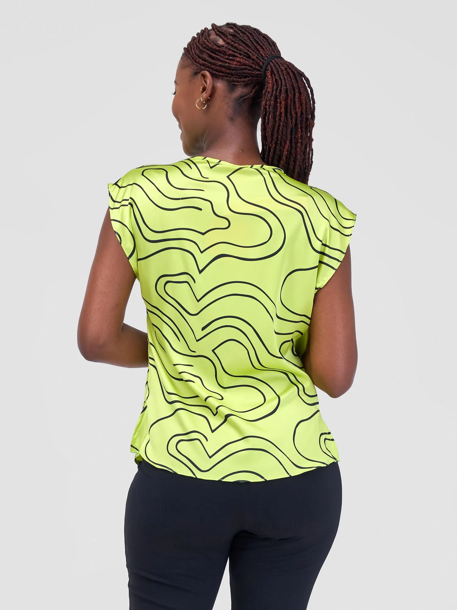 Vivo Fahari Drop Shoulder Cowl Top - Lime / Black Print