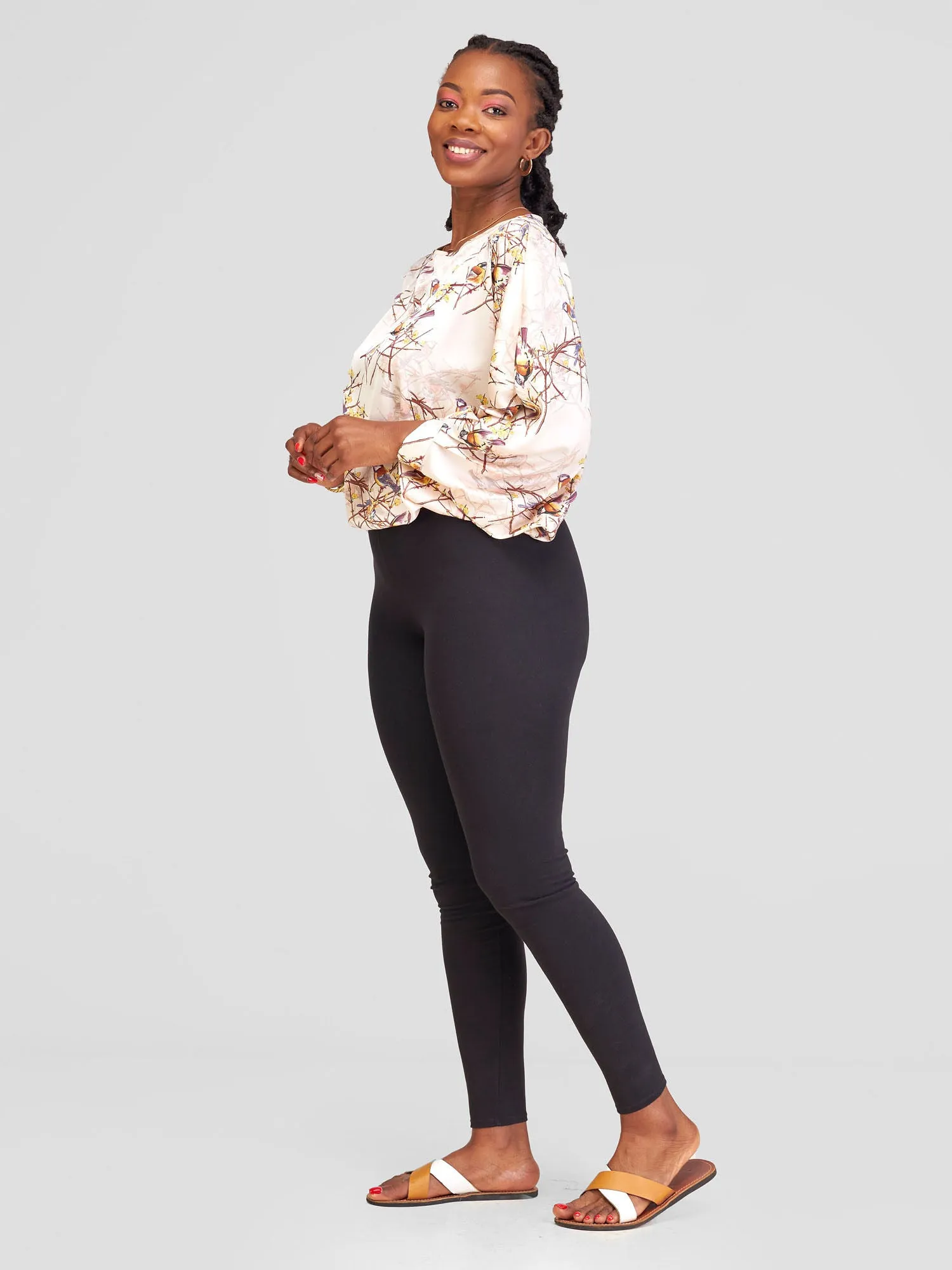 Vivo Sawari Crossed Cuff Batwing Top - Cream Bird Print