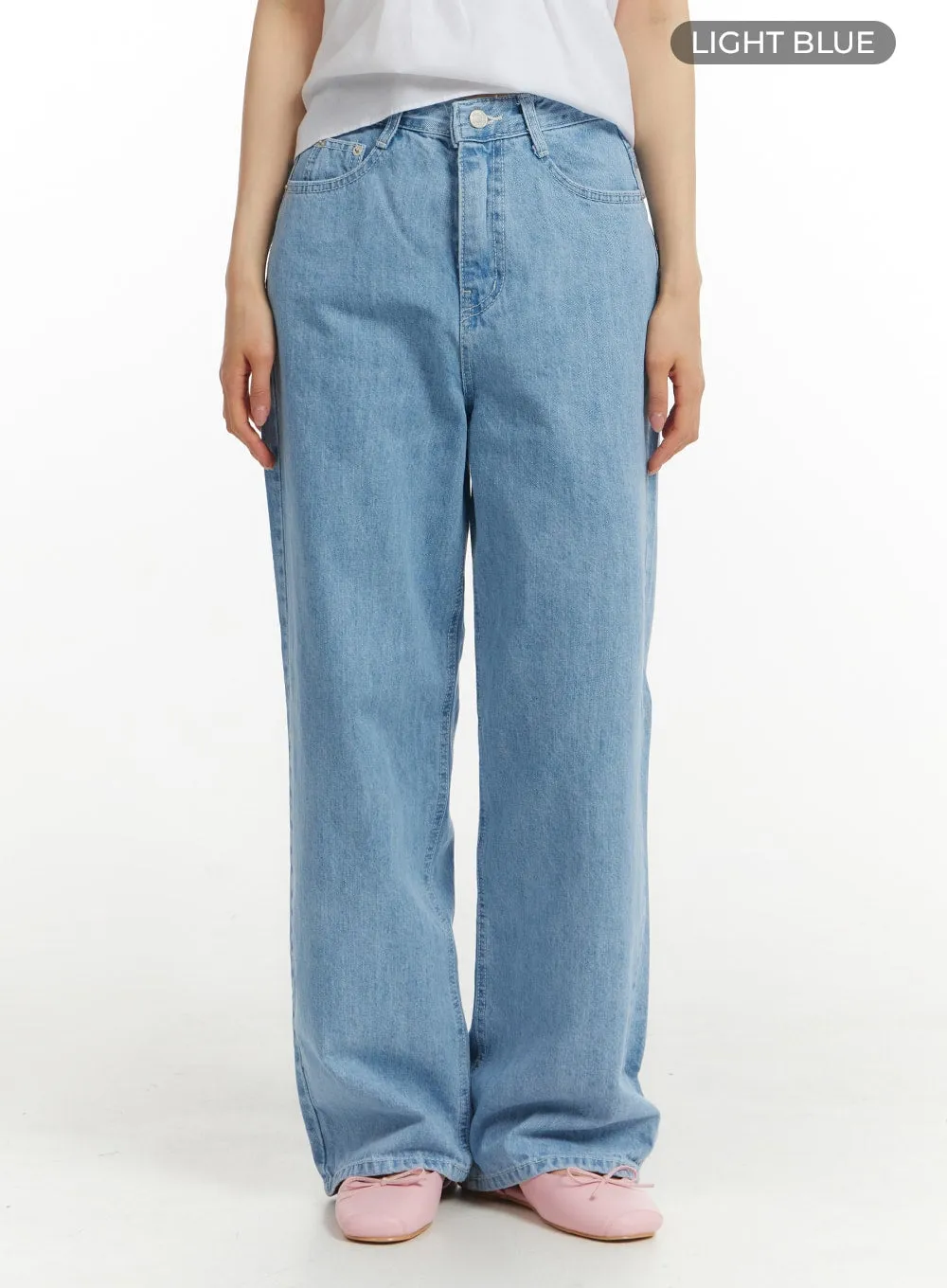 Washed Cotton Baggy Jeans OM406