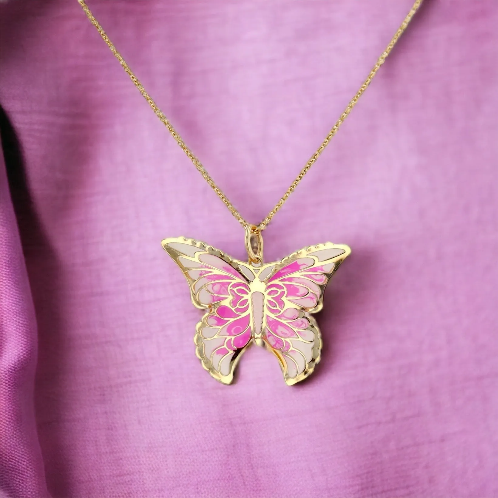 Yellow 14k gold butterfly necklace-1256