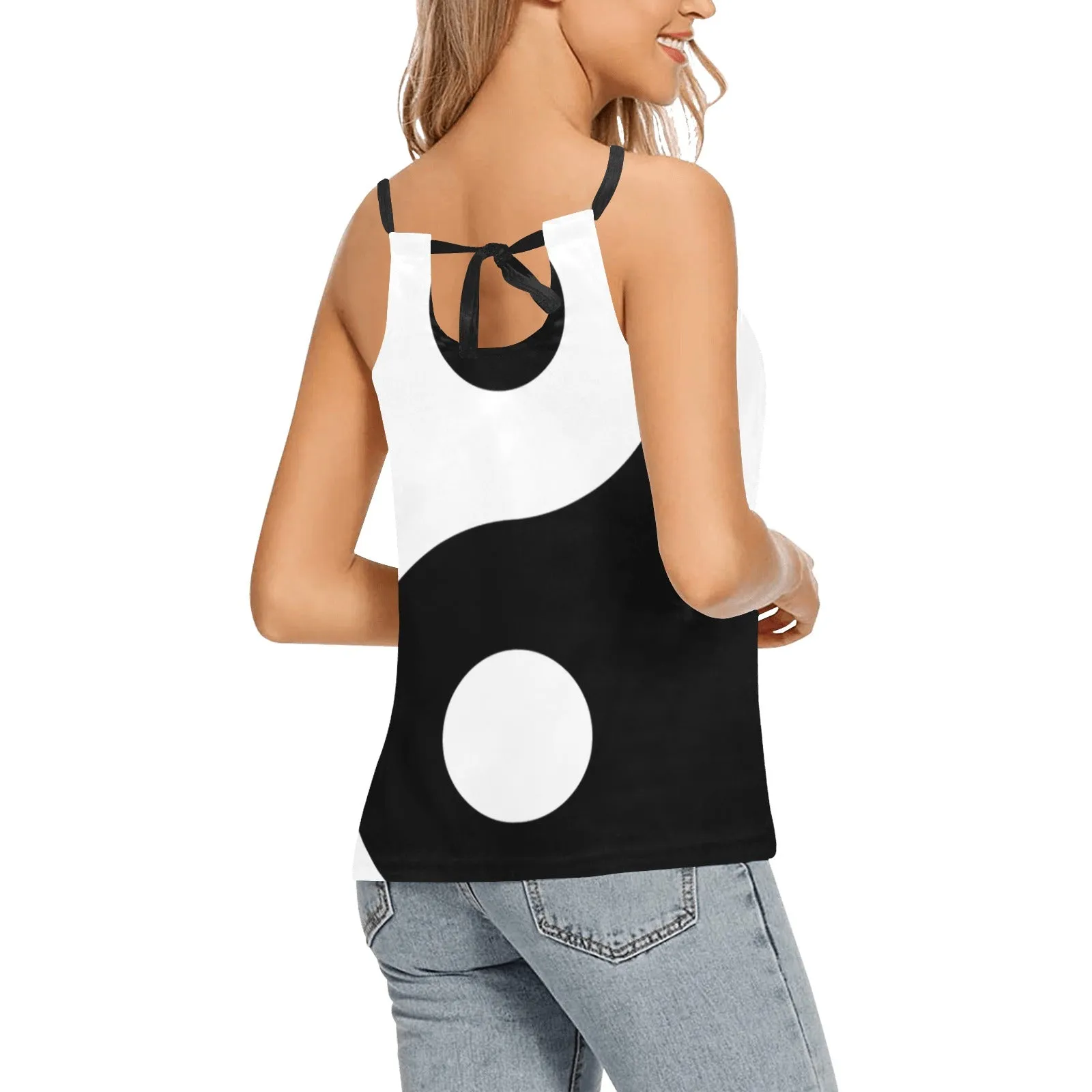 yin and yang circle Loose Fit Halter Neck Top (Model T68)