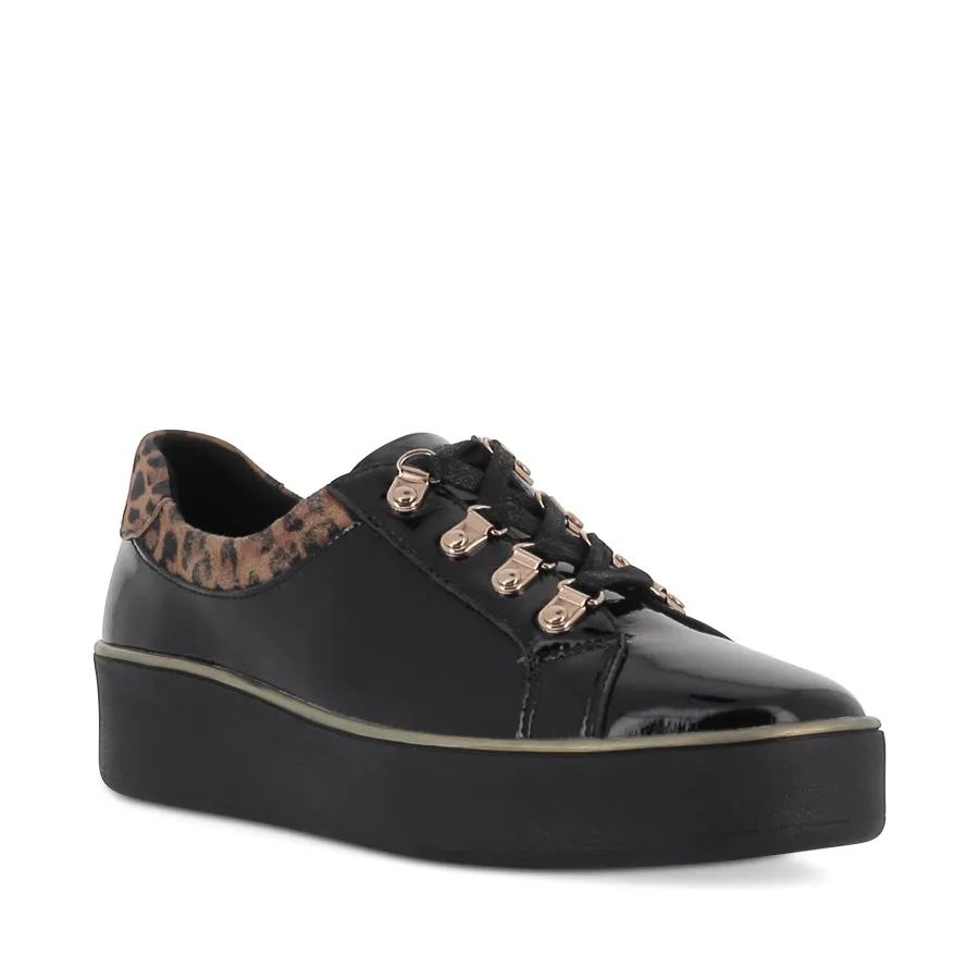 ZABBEY W - BLACK TAN LEOPARD PATENT-SUEDE